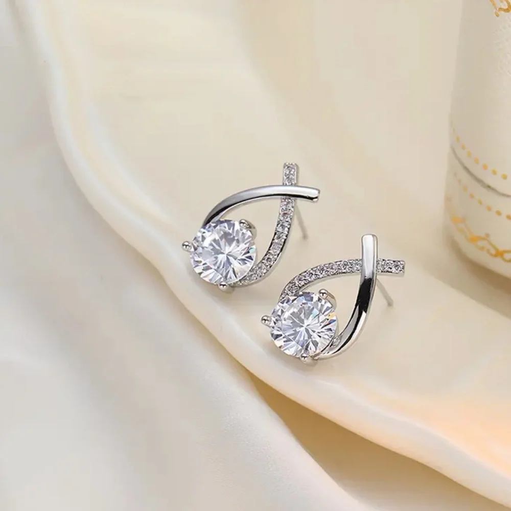 NEW Vintage Style Silver 925 Diamond Elegant Party Evening Stud Earrings